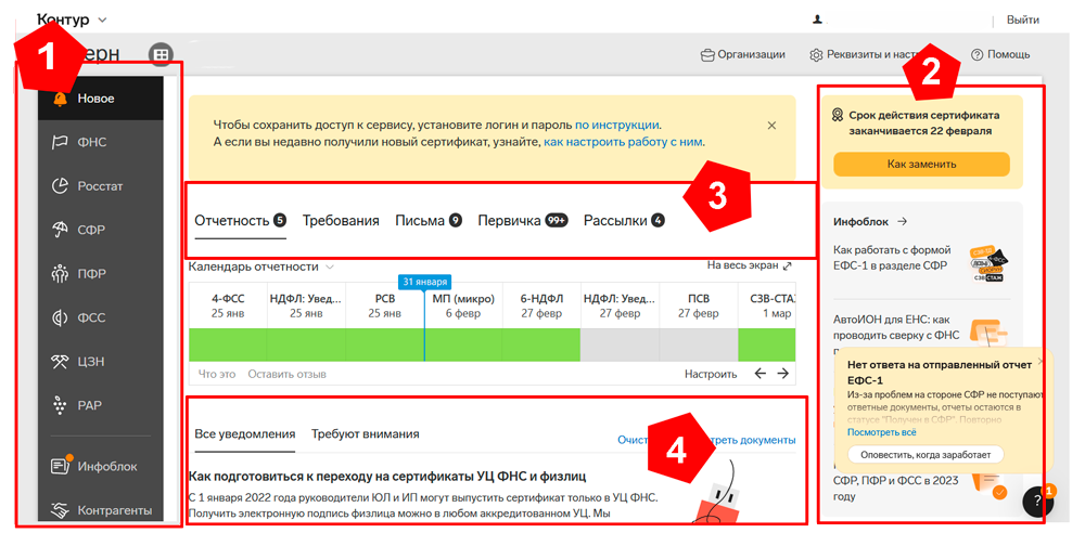 Главное меню Контур Экстерна